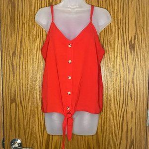 Adjustable Spaghetti Strap Tank Blouse w/ Buttons & Front Tie